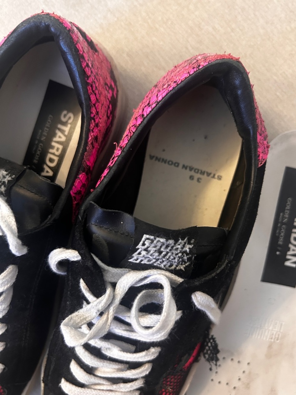 Golden Goose Black and Pink Sneakers with White Laces - Picture 2 of 6